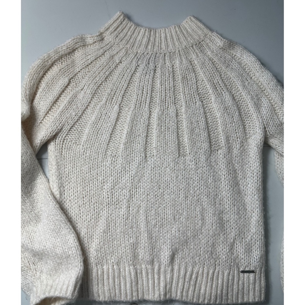 Abercrombie & Fitch Womens Cream Chunky Ribbed Yoke Mock Neck Sweater Large